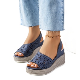 Navy blue openwork sandals on a wedge Bible