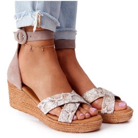 Suede Wedge Sandals Maciejka 04565-04 Beige-Gold