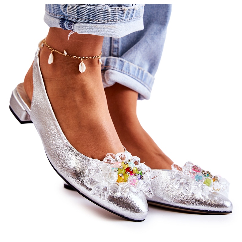 PA2 Leather Ballerinas On High Heels With Silver Elena Decoration