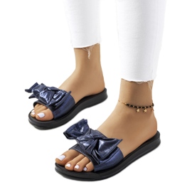 Navy blue slippers with a shiny bow Sora