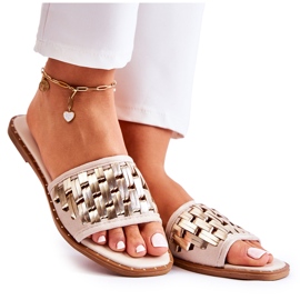 S.Barski Women's Leather Slippers On A Flat Heel Beige Hollis S.Barski Women's Leather Slippers On A Flat Heel Beige Hollis