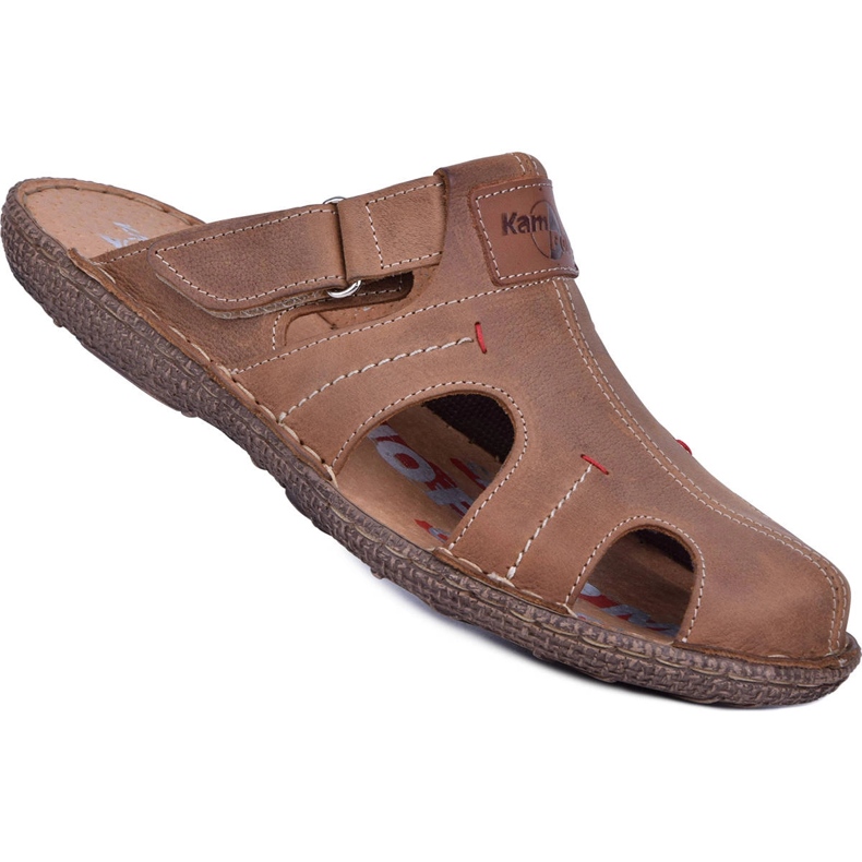 Kampol Men's leather slippers 217 / 22KAM brown