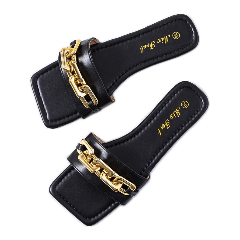 Black elegant slippers with a Cherell chain