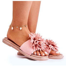 FJ1 Women's Suede Slippers With Pink Giorgia Decoration FJ1 Women's Suede Slippers With Pink Giorgia Decoration