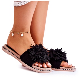 FJ1 Suede Women's Slippers With Black Giorgia Decoration