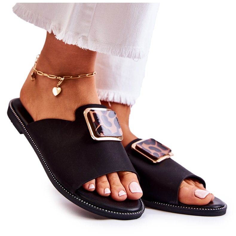 FJ1 Women's Slippers With Decorative Element Black Leonia