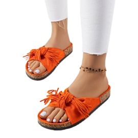 Laderies fringed orange slippers