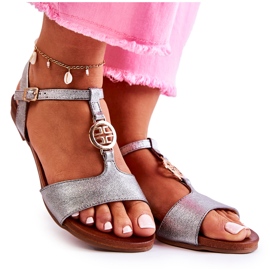 S.Barski Lightweight Women's Sandals With Buckle Dark Silver Carida