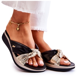 PE1 Comfortable Leather Women's Slippers Black and Gold Neyla