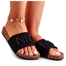 PE1 Classic Suede Slippers With Beaded Black Vayana