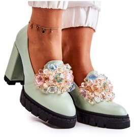 PA2 Elegant Pumps With Smooth Green Caterine Ornament