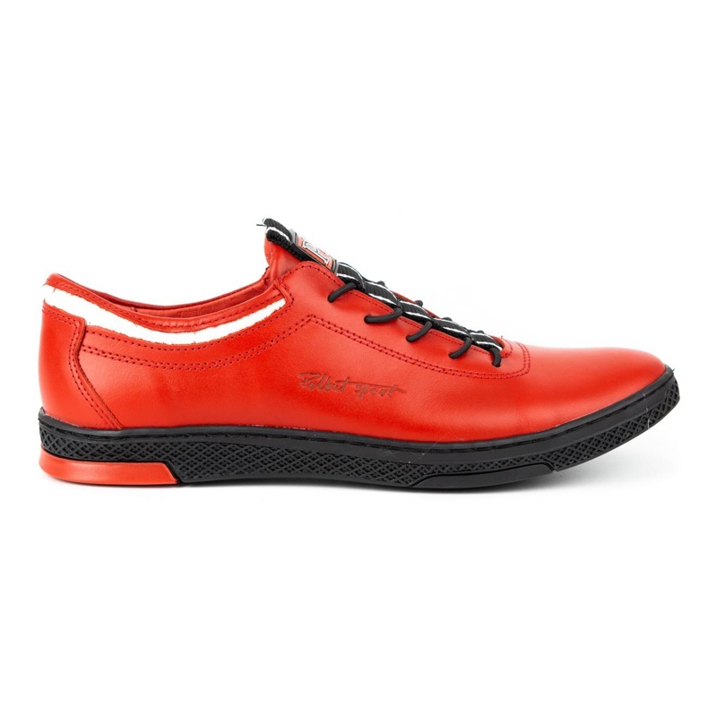 Polbut Men's leather casual shoes K23 red with black