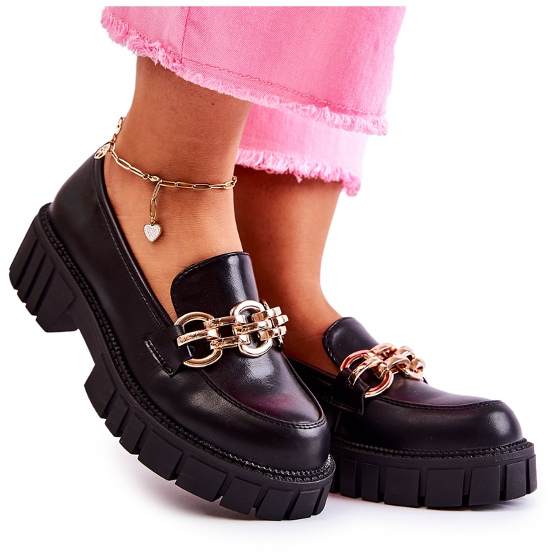 PS1 Leather Shoes With Decorative Black Carmine Chain