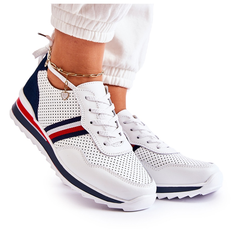 PE1 Women's white and navy blue leather sport shoes Jane