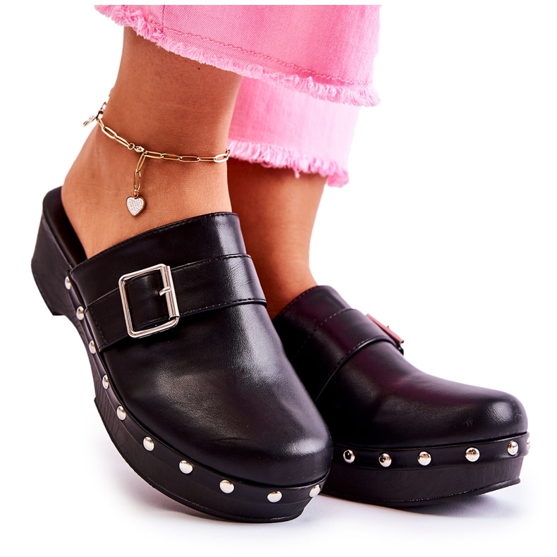 FS1 Women's Slippers Clogs On Heel Black Ivette