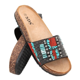 Taida Black cork slippers red blue silver multicolored