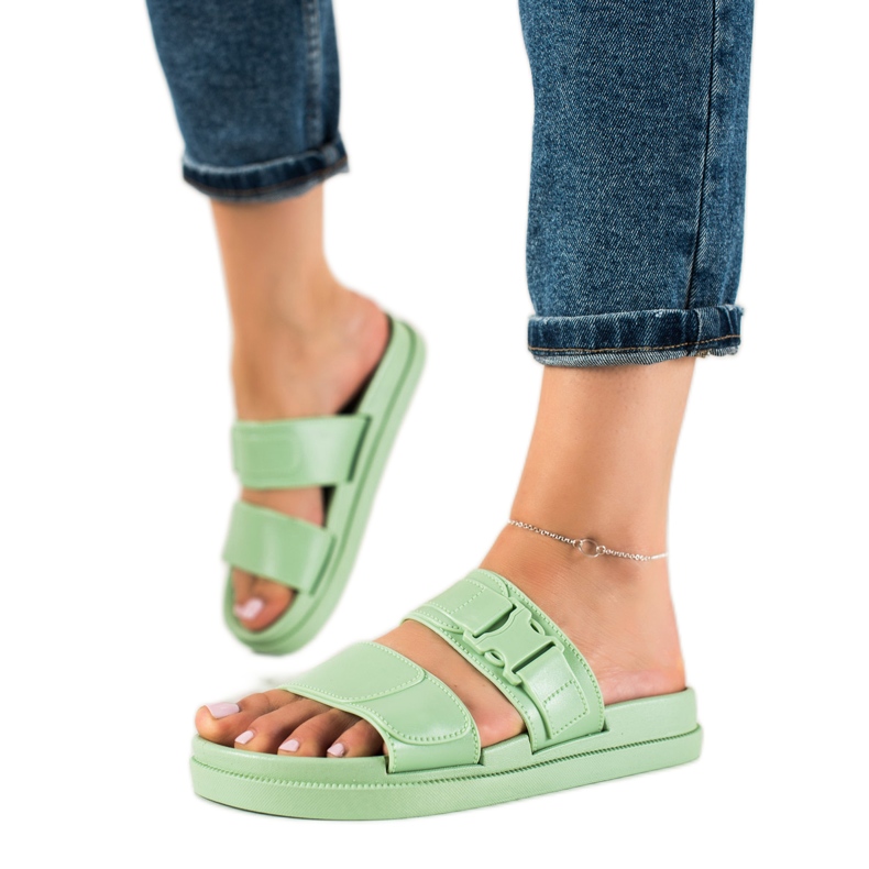 SHELOVET Green slippers with a buckle