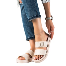 SHELOVET Beige Slippers With A Buckle