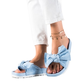 SHELOVET Fashionable slippers with a bow blue