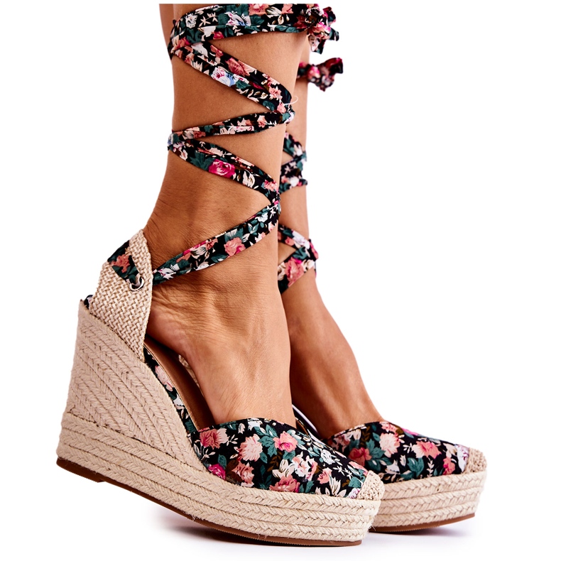 FB2 Fashionable Wedge Sandals Black Lamela multicolored