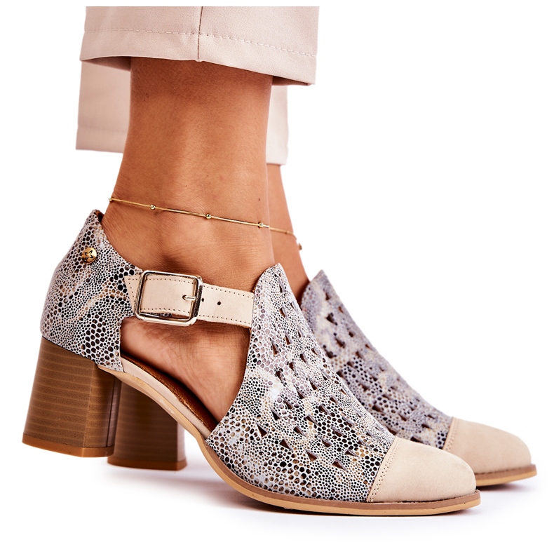 Women's Openwork Leather Booties Maciejka 04962-04 Beige