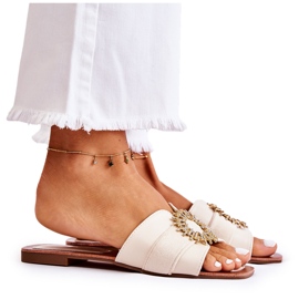 PS1 Comfortable Women's Slippers With Light Beige Ginera Decoration