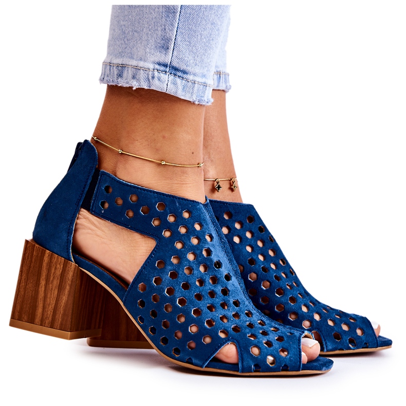 Openwork boots on a post Maciejka 04593-17 Navy blue