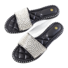 BM Black slippers with Kincaid pearls white