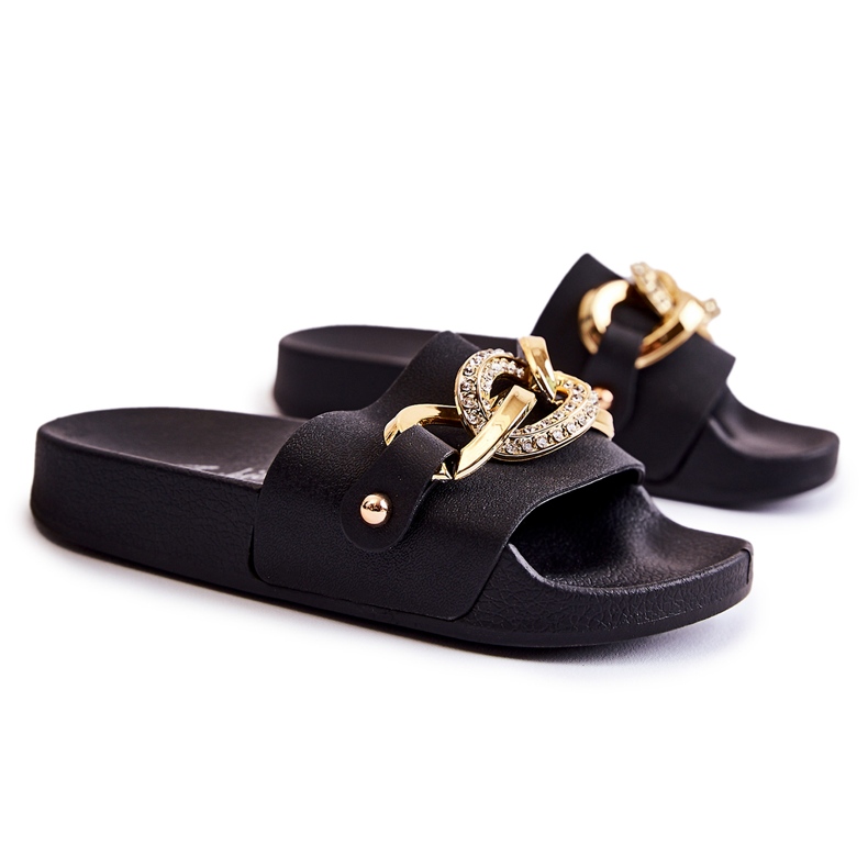 FK1 Children's Rubber Slippers With A Decorative Chain Black Suzie