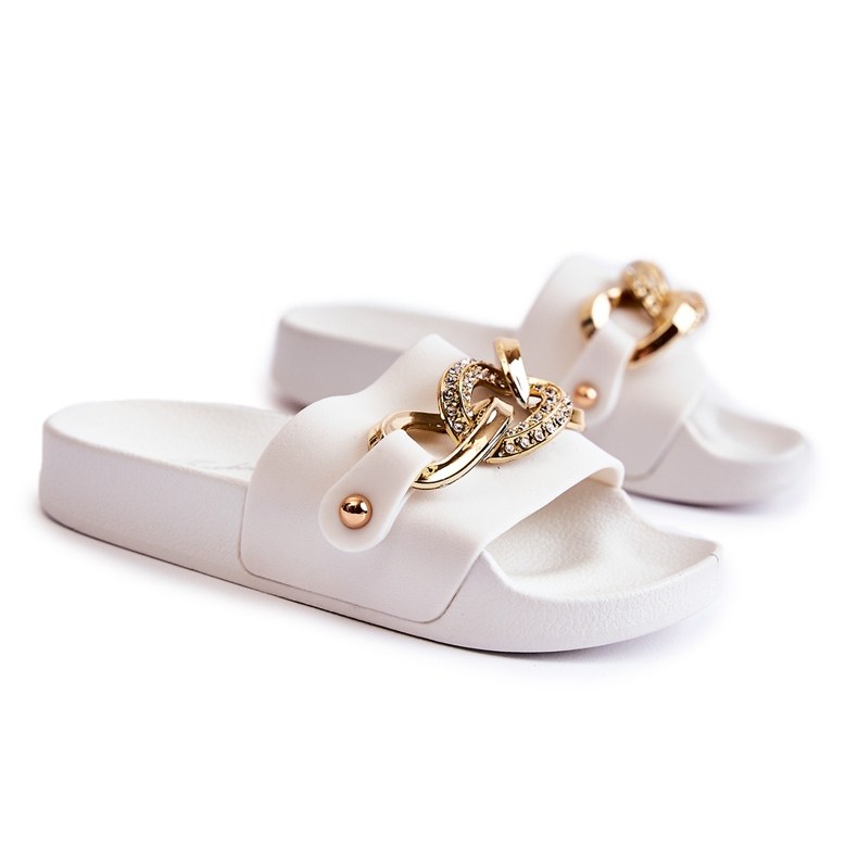 FK1 Children's Rubber Slippers With A Decorative Chain White Suzie