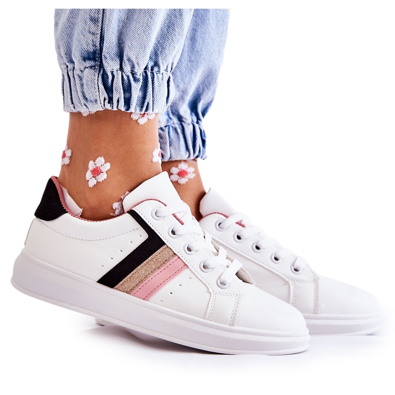 FK2 Women's sports shoes tied in white Renesme black pink golden