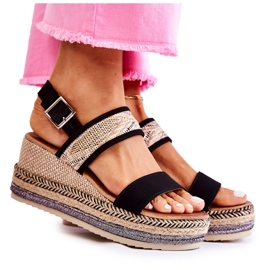 FE1 Black Suede Wedge Sandals Annabel beige