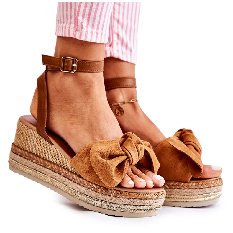 FE1 Suede Wedge Sandals Camel Natina brown