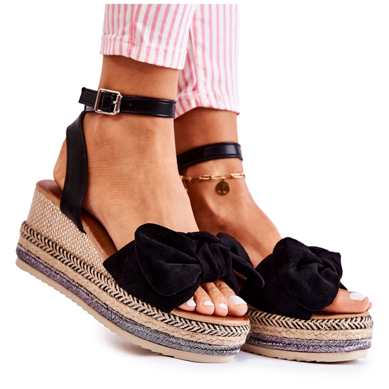 FE1 Black Suede Wedge Sandals Natina
