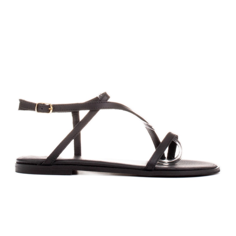 Marco Shoes Leather sandals with a flat bottom black
