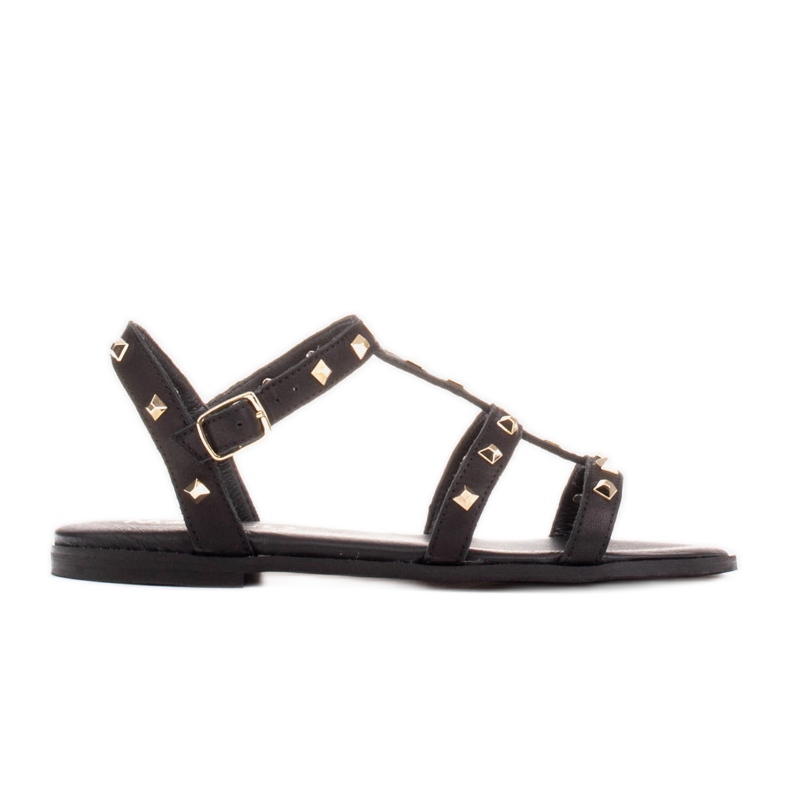Marco Shoes Leather sandals with gold studs black