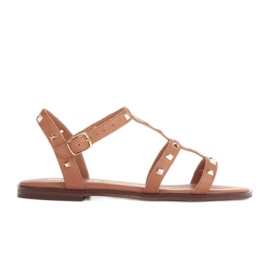 Marco Shoes Leather sandals with gold studs brown