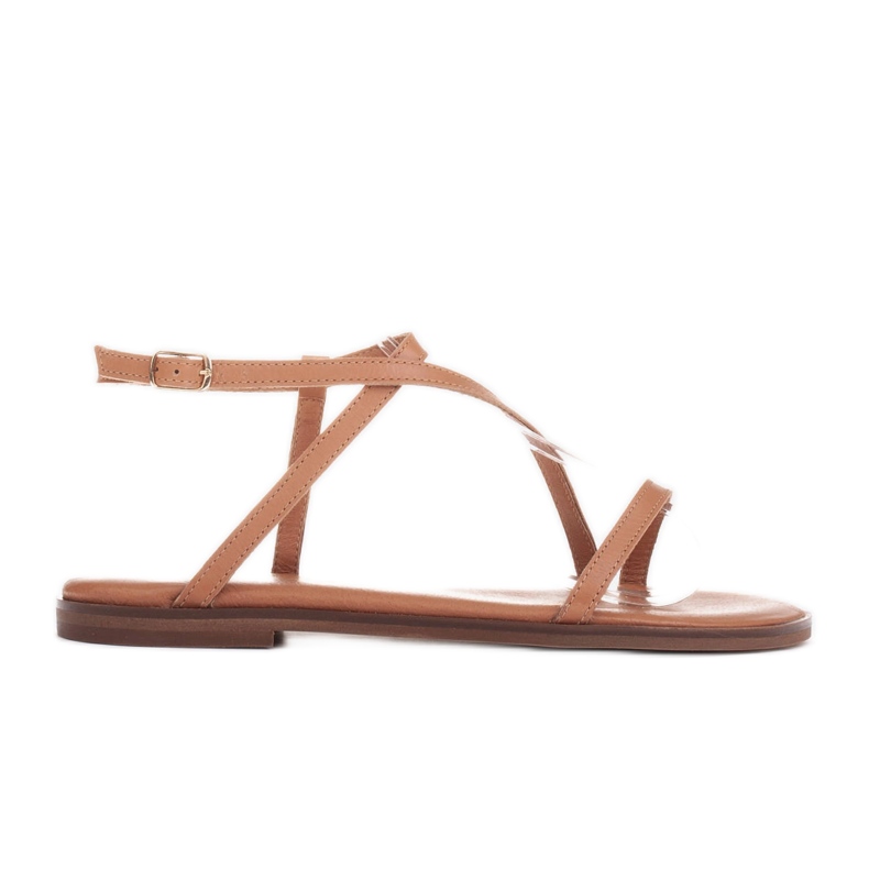 Marco Shoes Leather sandals with a flat bottom brown