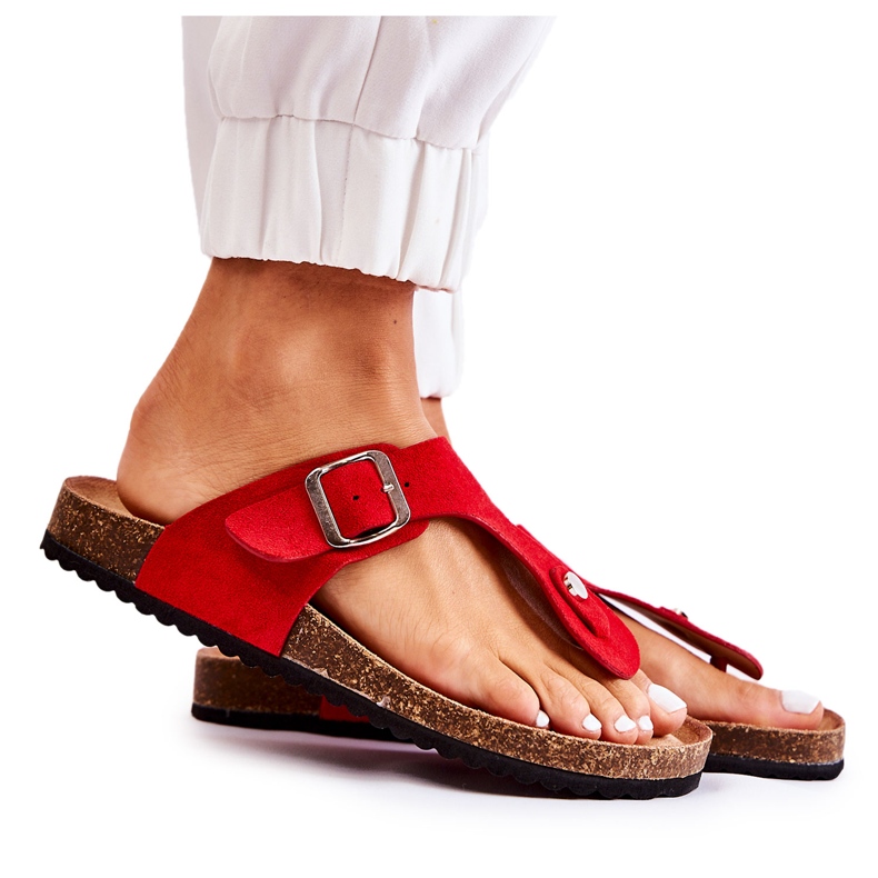 FB1 Women's Slippers With A Buckle Red Elina