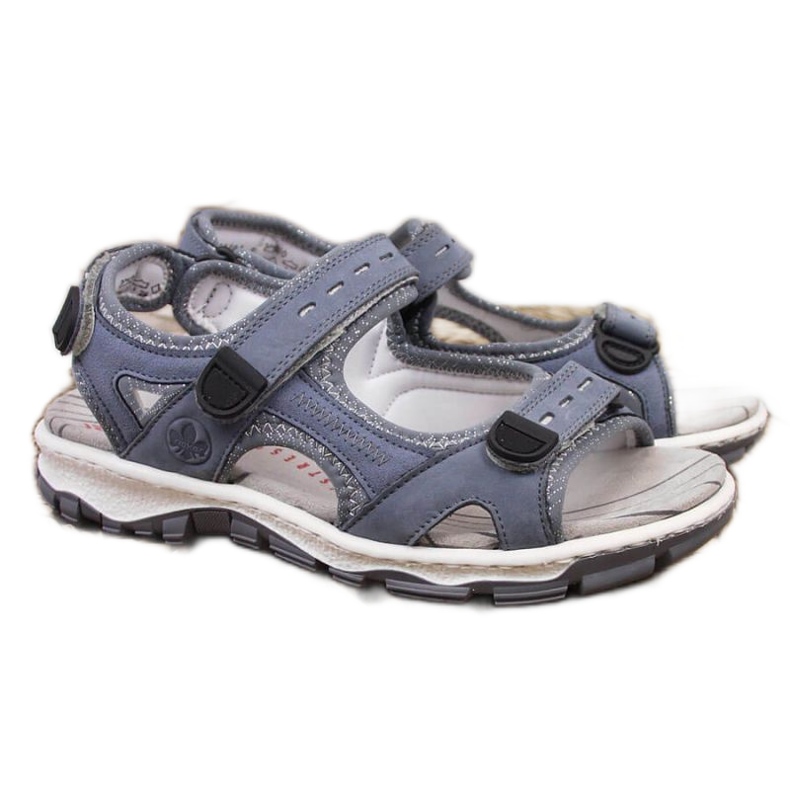Leather sandals with Velcro Rieker W RKR458 blue
