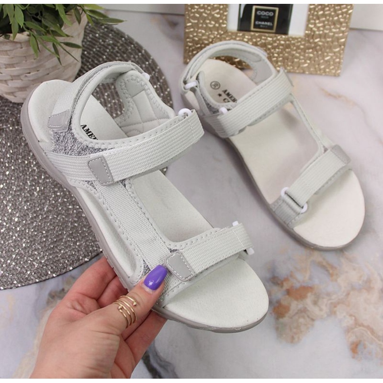 American Club W AM896B gray velcro sandals