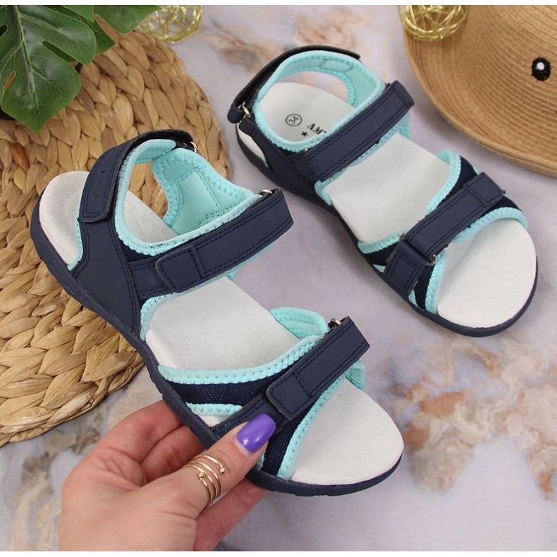 Velcro sandals American Club Jr AM898B navy blue-mint Velcro sandals American Club Jr AM898B navy blue-mint