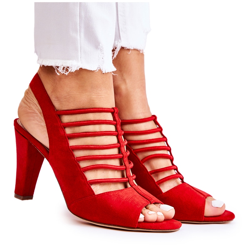 S.Barski Red Vinnie Suede High Heels Sandals