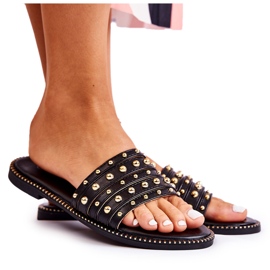S.Barski Women's Leather Slippers With Black Brien Ornament