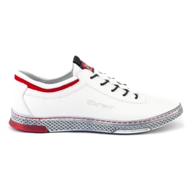 Polbut Men's leather casual shoes K23 white with red