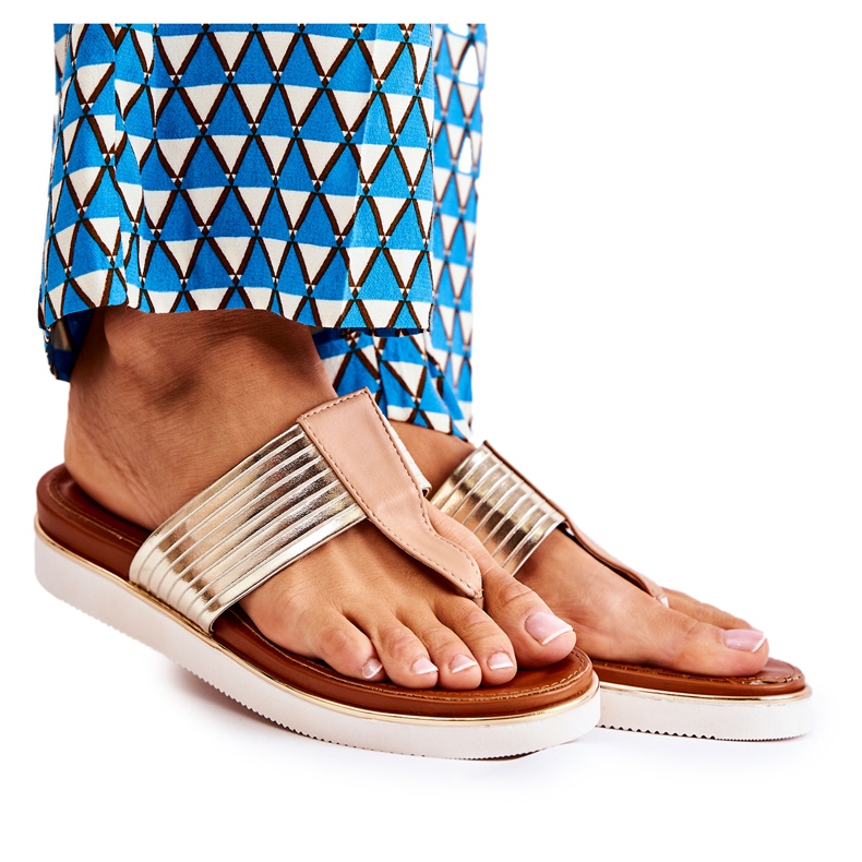 Women's Slippers Flip-Flops On The Beige-Gold Morissa Platform brown golden