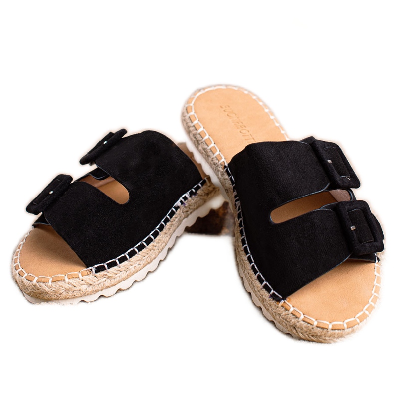 SHELOVET Suede Slippers With Buckles black