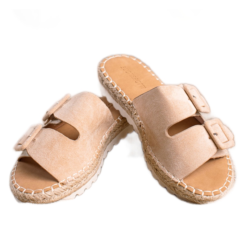 SHELOVET Suede Slippers With Buckles beige