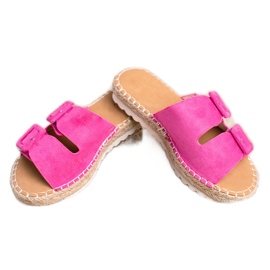 SHELOVET Suede slippers with buckles pink