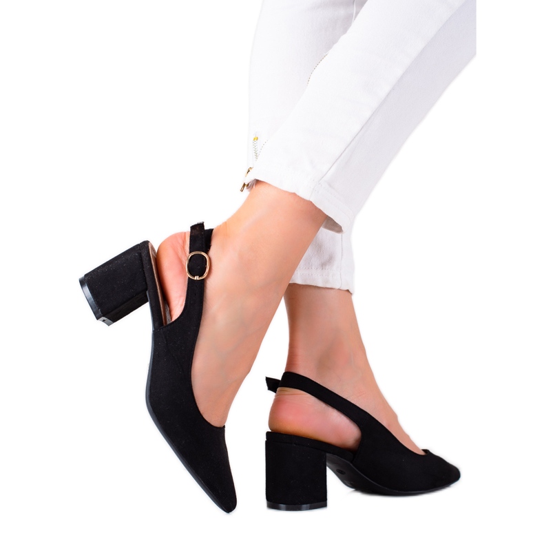 SHELOVET Black pumps with an open heel
